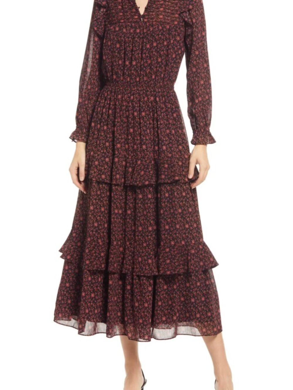 Madewell Georgette Tiered Ruffle Midi Dress Orchard Floral Small Cottagecore